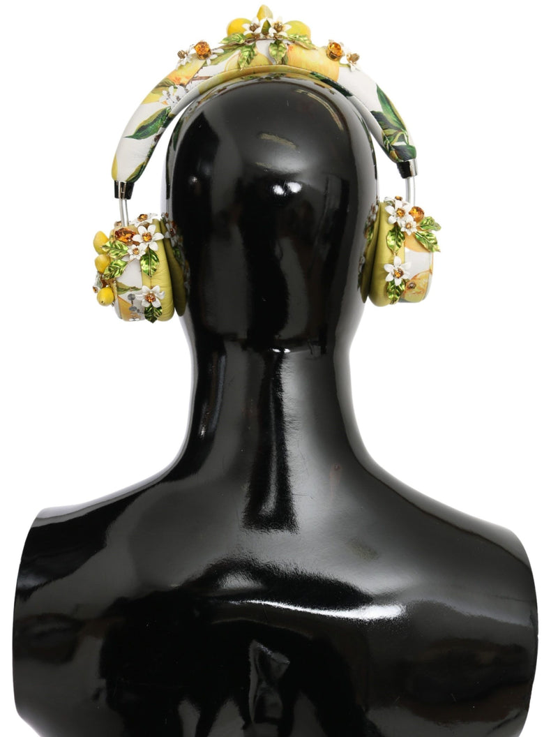 Glamorous Gold-Embellished Leather Headphones Dolce & Gabbana