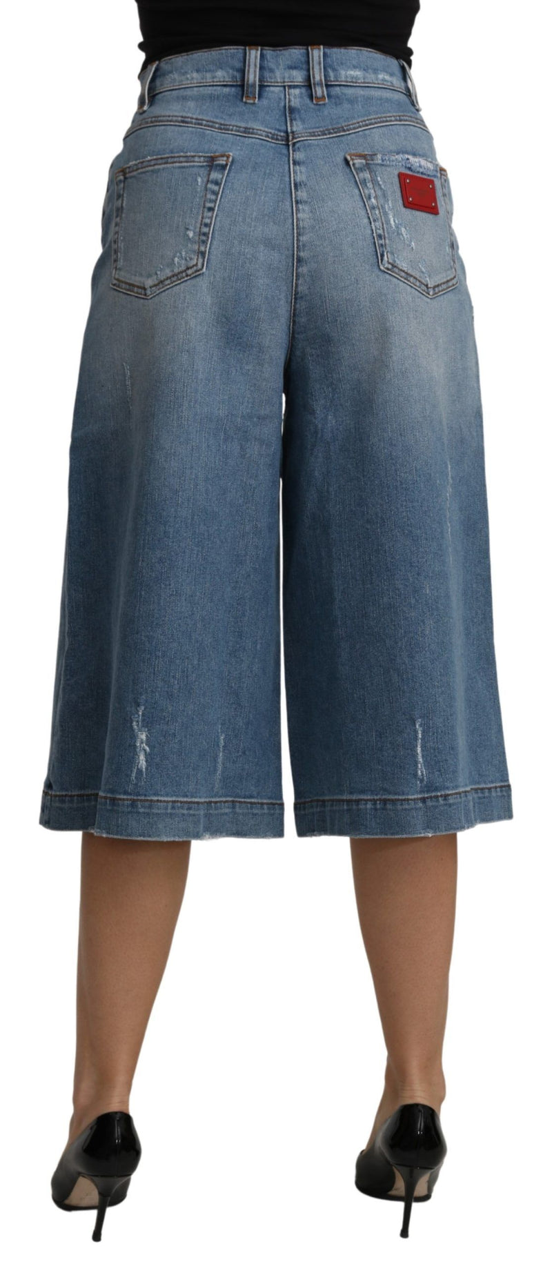 Elegant Wide Leg Cropped Denim Trousers Dolce & Gabbana