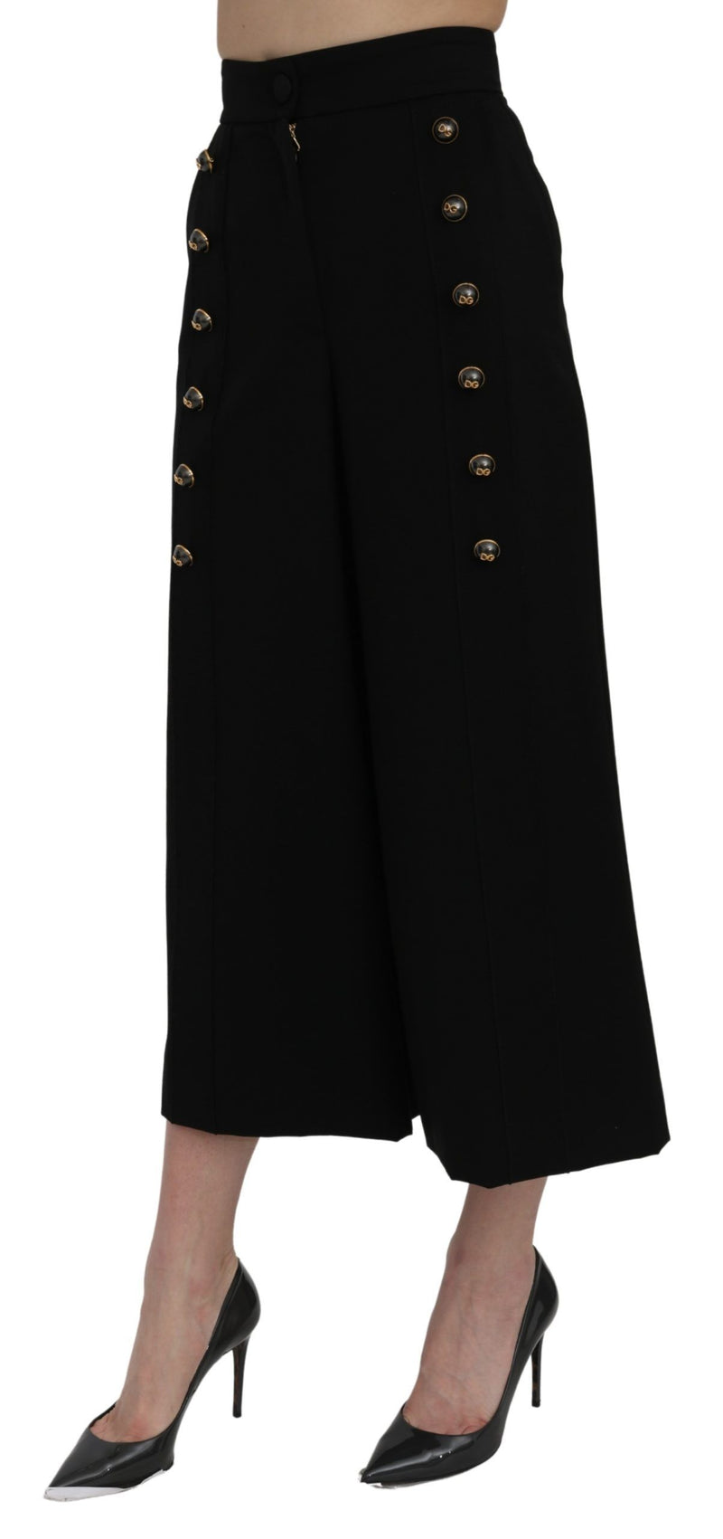 Elegant High Waist Wide Leg Wool Pants Dolce & Gabbana