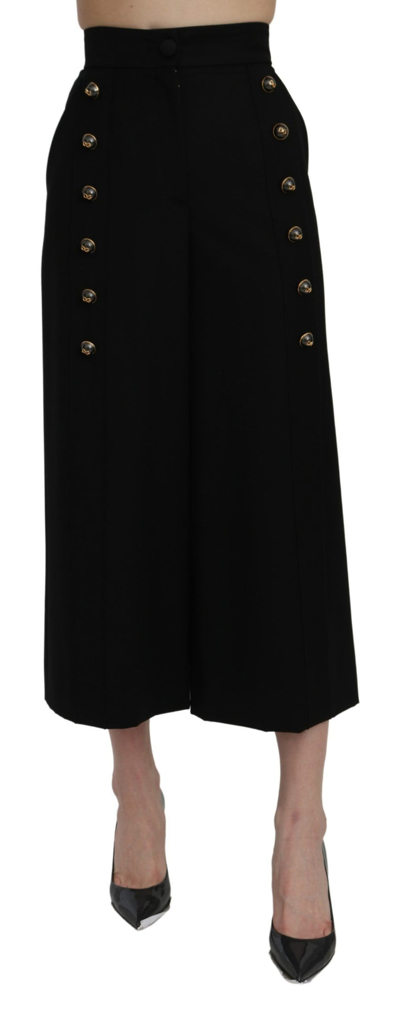 Elegant High Waist Wide Leg Wool Pants Dolce & Gabbana