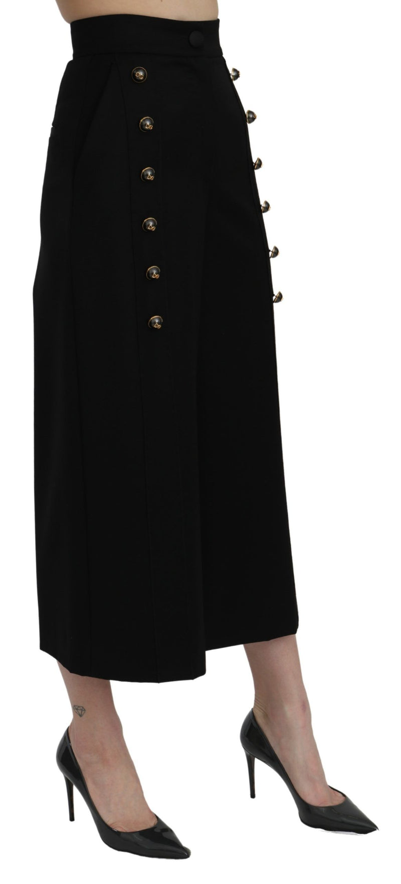 Elegant High Waist Wide Leg Wool Pants Dolce & Gabbana