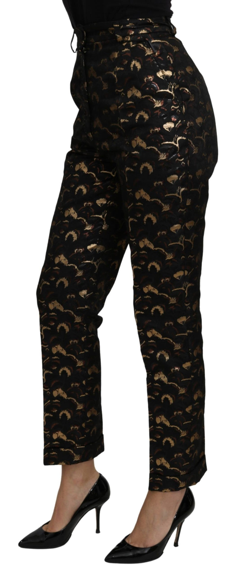 Elegant High Waist Tapered Brocade Pants Dolce & Gabbana