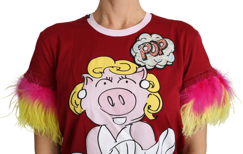 Chic Red Pig Print Crew Neck T-Shirt Dolce & Gabbana