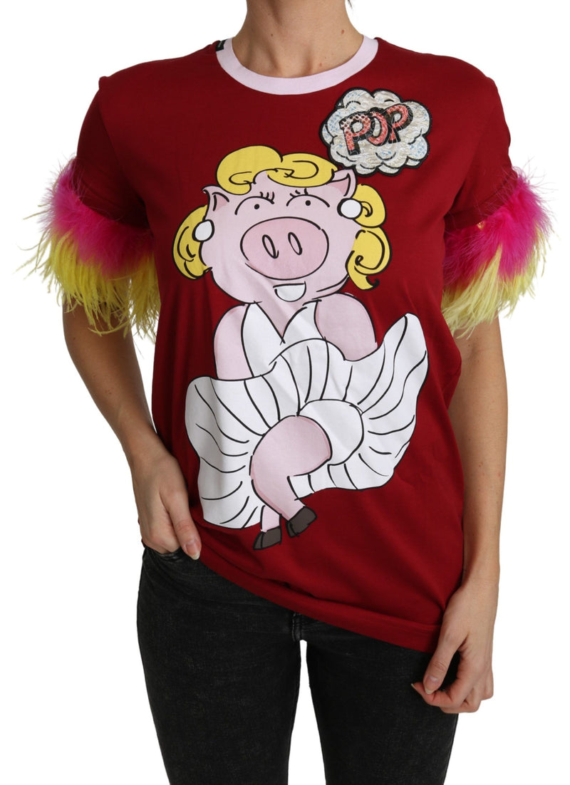 Chic Red Pig Print Crew Neck T-Shirt Dolce & Gabbana