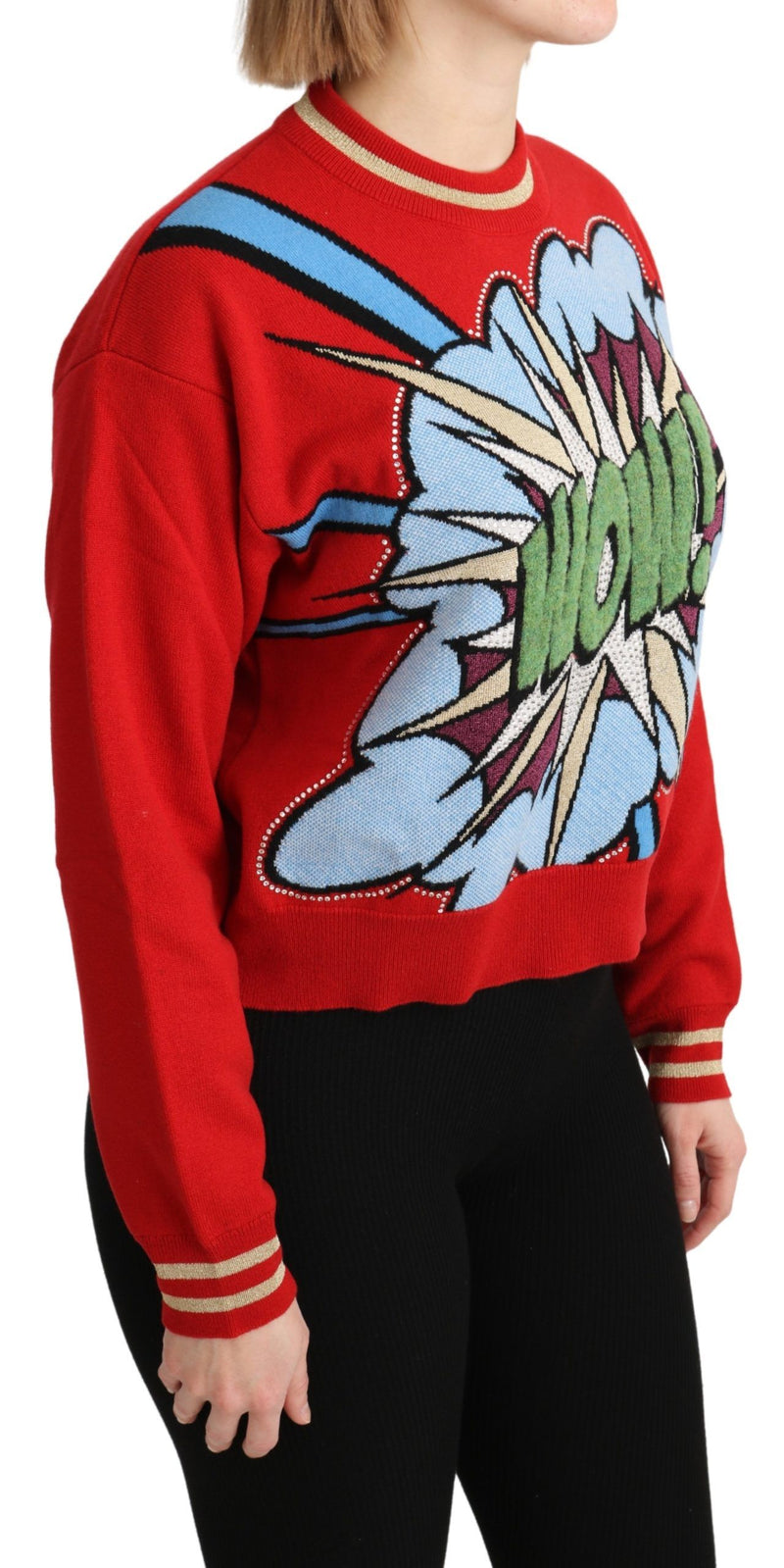 Radiant Red Cartoon Motive Cashmere Sweater Dolce & Gabbana