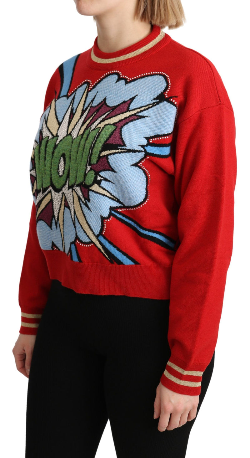 Radiant Red Cartoon Motive Cashmere Sweater Dolce & Gabbana