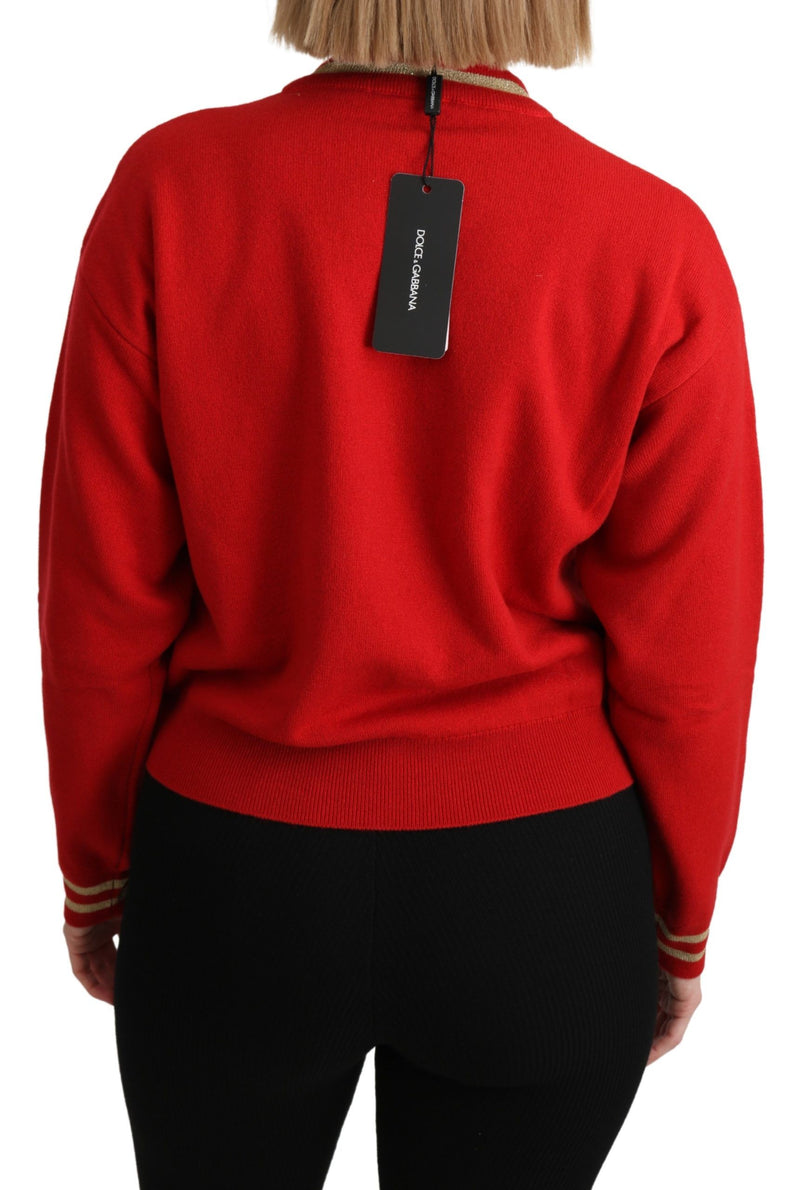 Radiant Red Cartoon Motive Cashmere Sweater Dolce & Gabbana