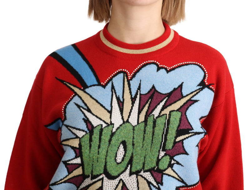 Radiant Red Cartoon Motive Cashmere Sweater Dolce & Gabbana