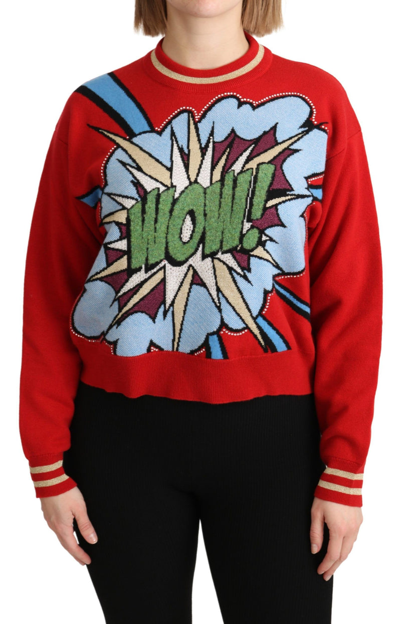 Radiant Red Cartoon Motive Cashmere Sweater Dolce & Gabbana