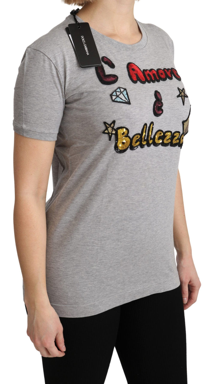 Sequined Motive Cotton Tee Dolce & Gabbana
