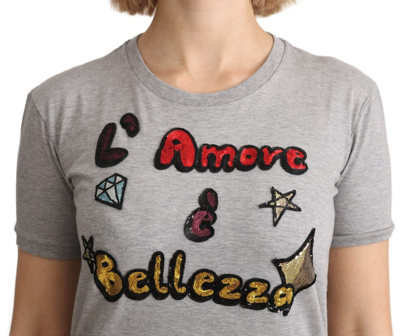 Sequined Motive Cotton Tee Dolce & Gabbana