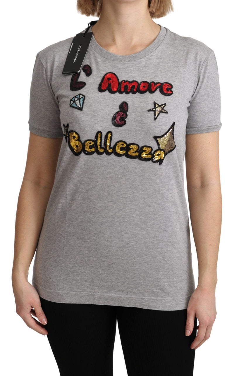 Sequined Motive Cotton Tee Dolce & Gabbana