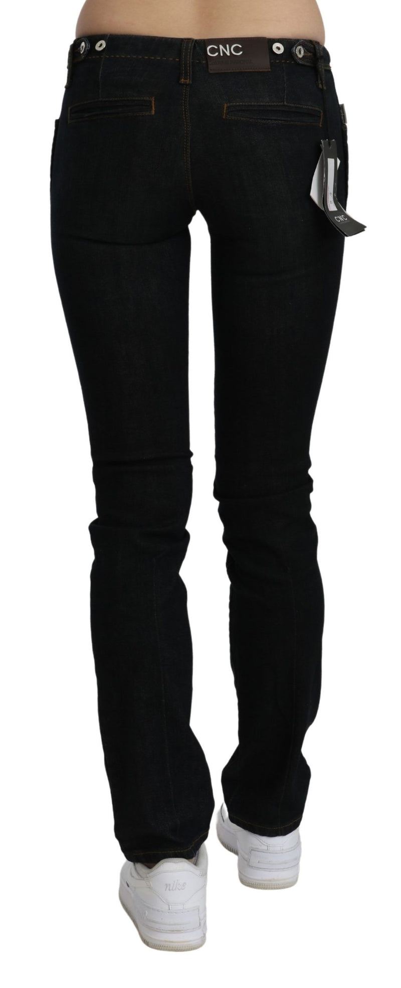 Chic Black Mid Waist Slim Fit Denim Jeans Costume National