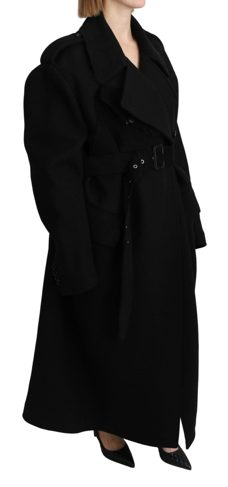 Elegant Black Wool Trenchcoat Dolce & Gabbana