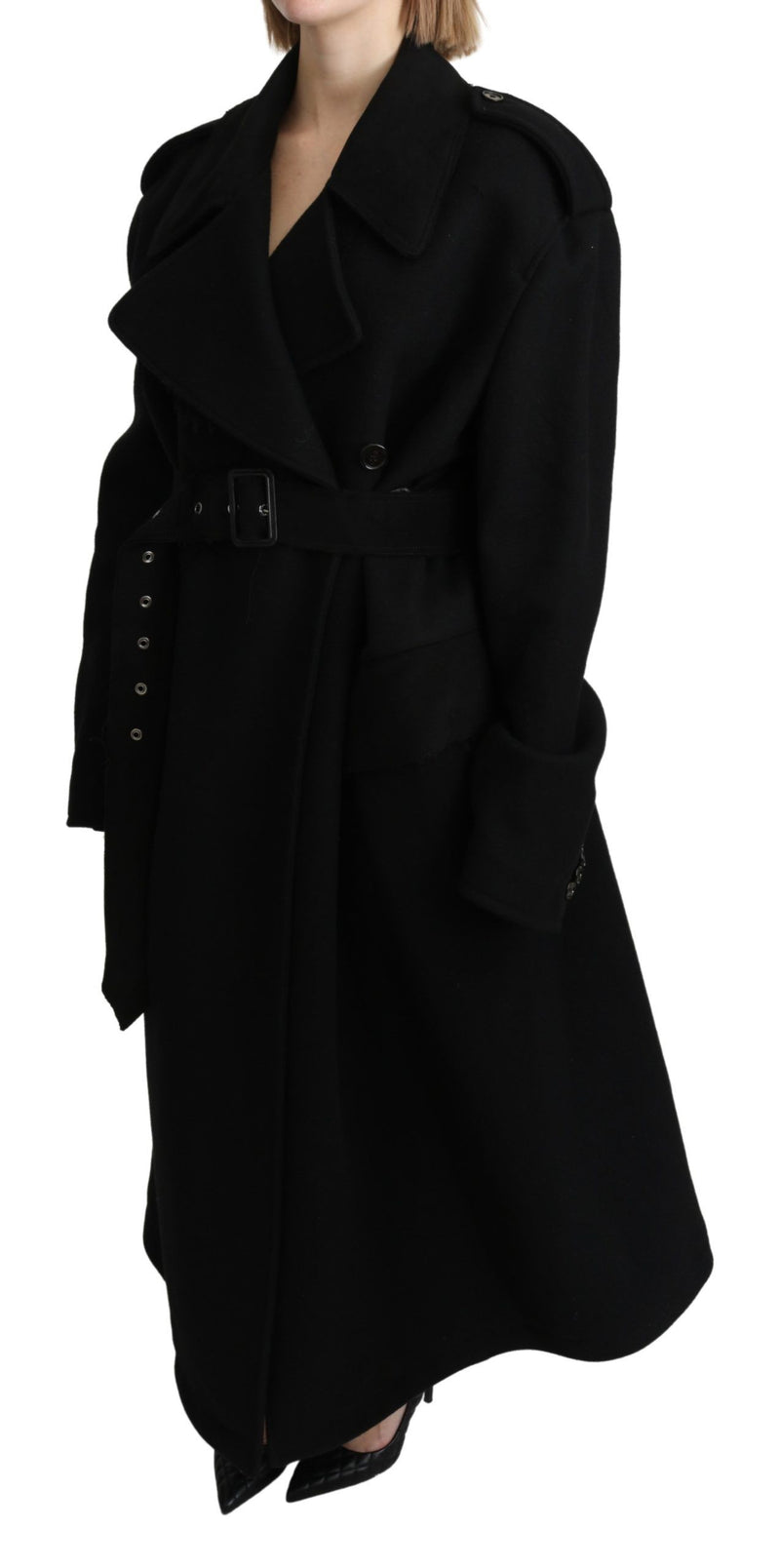 Elegant Black Wool Trenchcoat Dolce & Gabbana