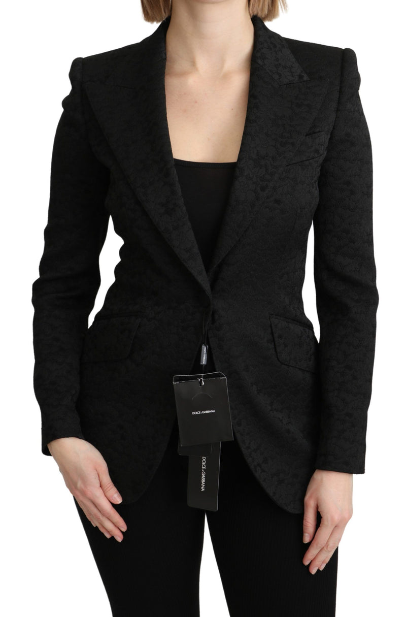 Elegant Black Brocade Single Breasted Blazer Dolce & Gabbana