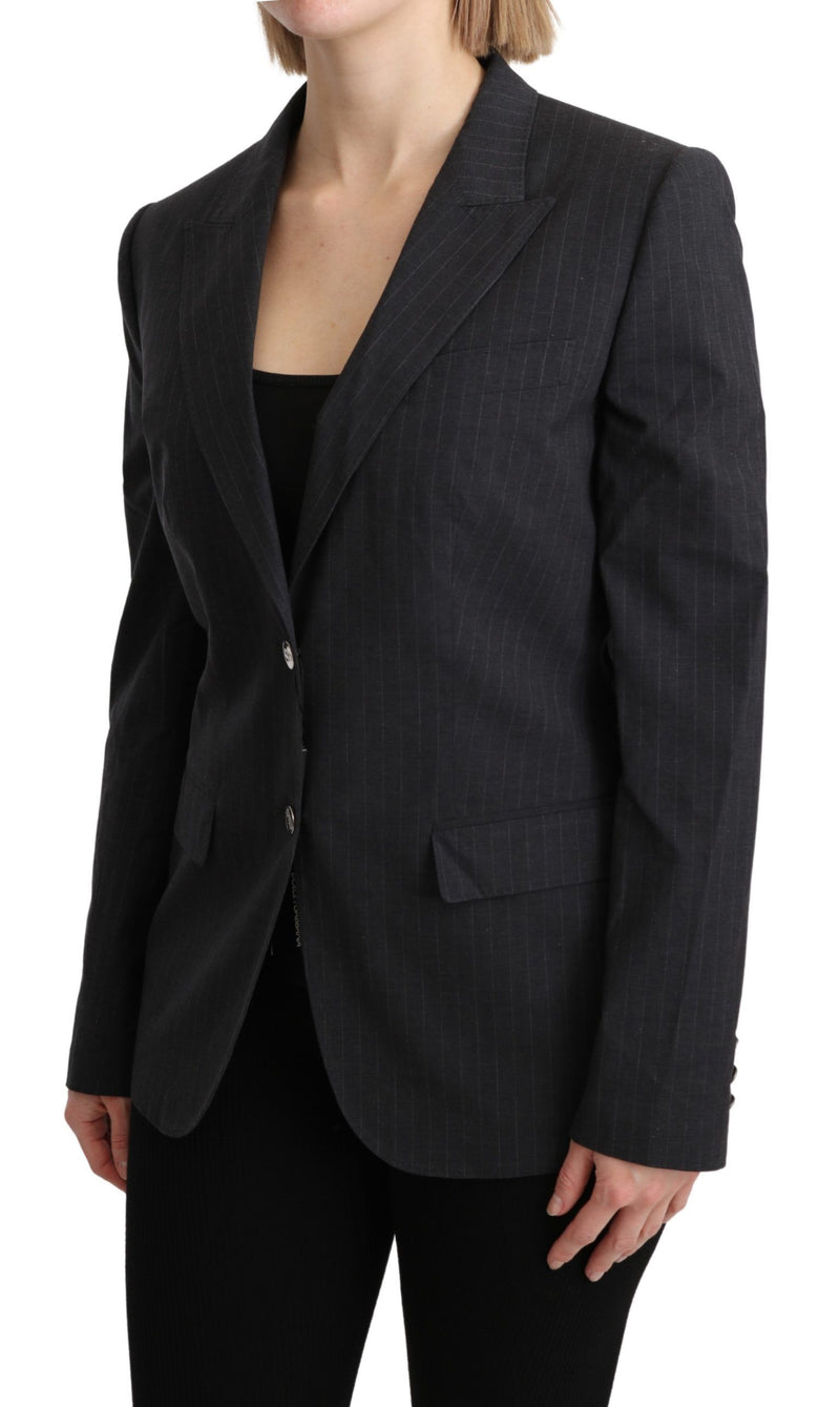 Elegant Gray Striped Cotton Blazer Dolce & Gabbana