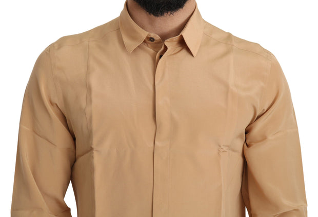 Elegant Yellow Silk Men's Formal Shirt Dolce & Gabbana