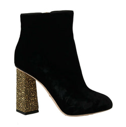 Elegant Velvet Ankle Boots with Crystal Heels Dolce & Gabbana