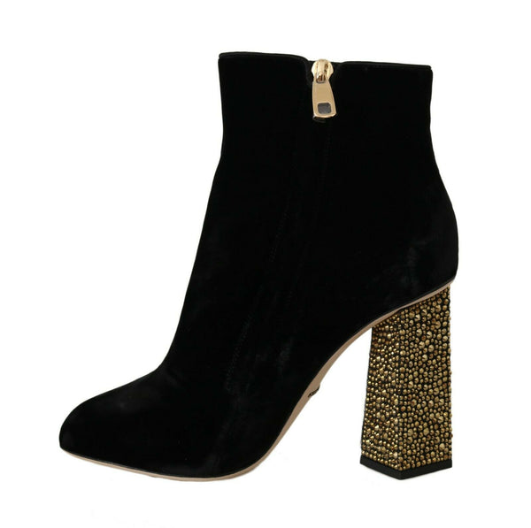 Elegant Velvet Ankle Boots with Crystal Heels Dolce & Gabbana