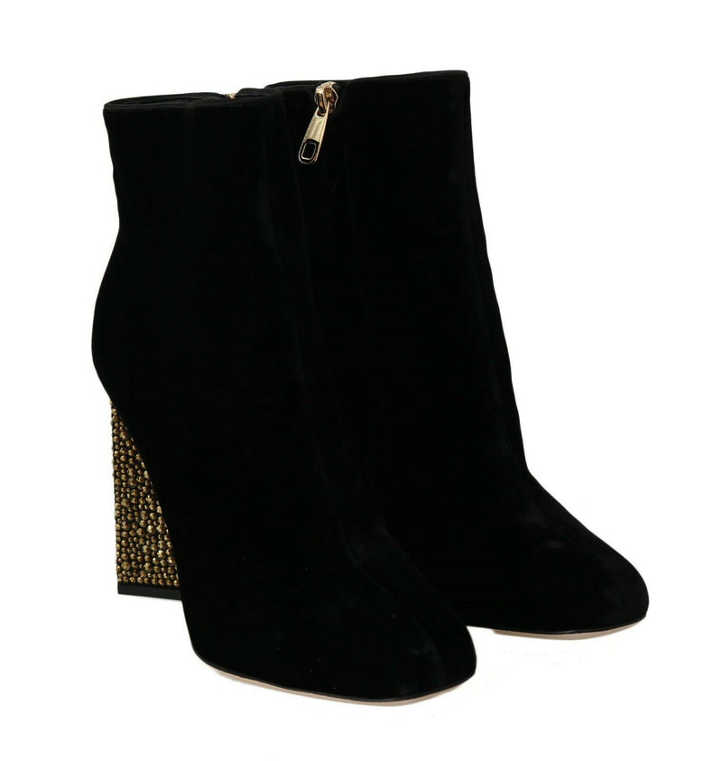 Elegant Velvet Ankle Boots with Crystal Heels Dolce & Gabbana