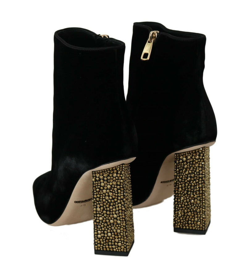 Elegant Velvet Ankle Boots with Crystal Heels Dolce & Gabbana