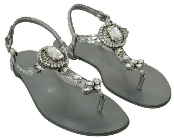 Elegant Silver Flats with Crystal Embellishments Dolce & Gabbana