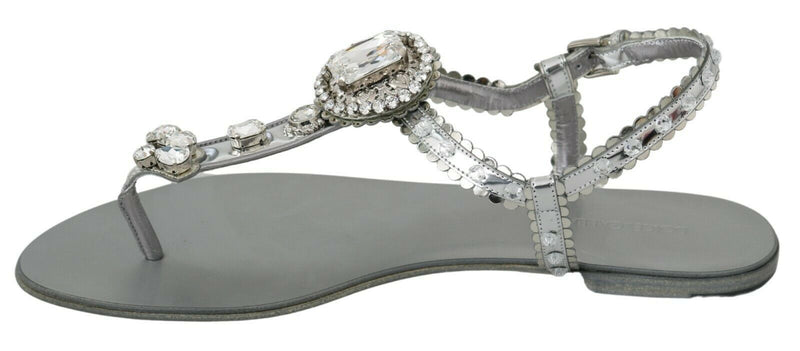 Elegant Silver Flats with Crystal Embellishments Dolce & Gabbana