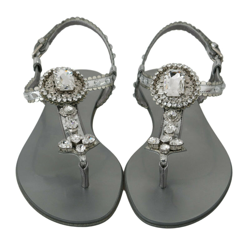 Elegant Silver Flats with Crystal Embellishments Dolce & Gabbana