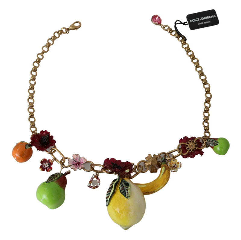 Crystal Embellished Floral Charm Necklace Dolce & Gabbana