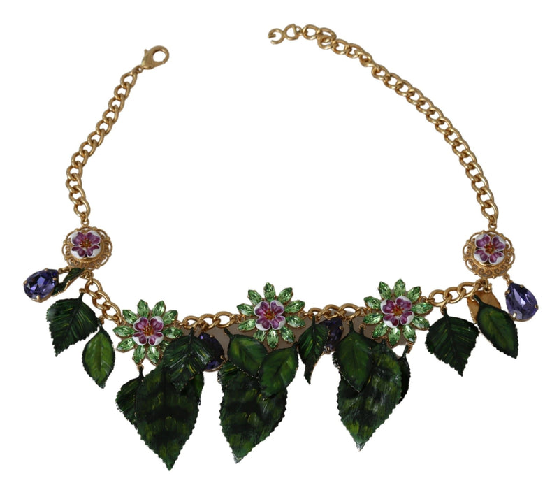 Elegant Crystal Charms Leaves Pendant Necklace Dolce & Gabbana