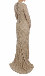 Beige Floral Lace Long Sleeve Maxi Dress Dolce & Gabbana