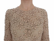 Beige Floral Lace Long Sleeve Maxi Dress Dolce & Gabbana