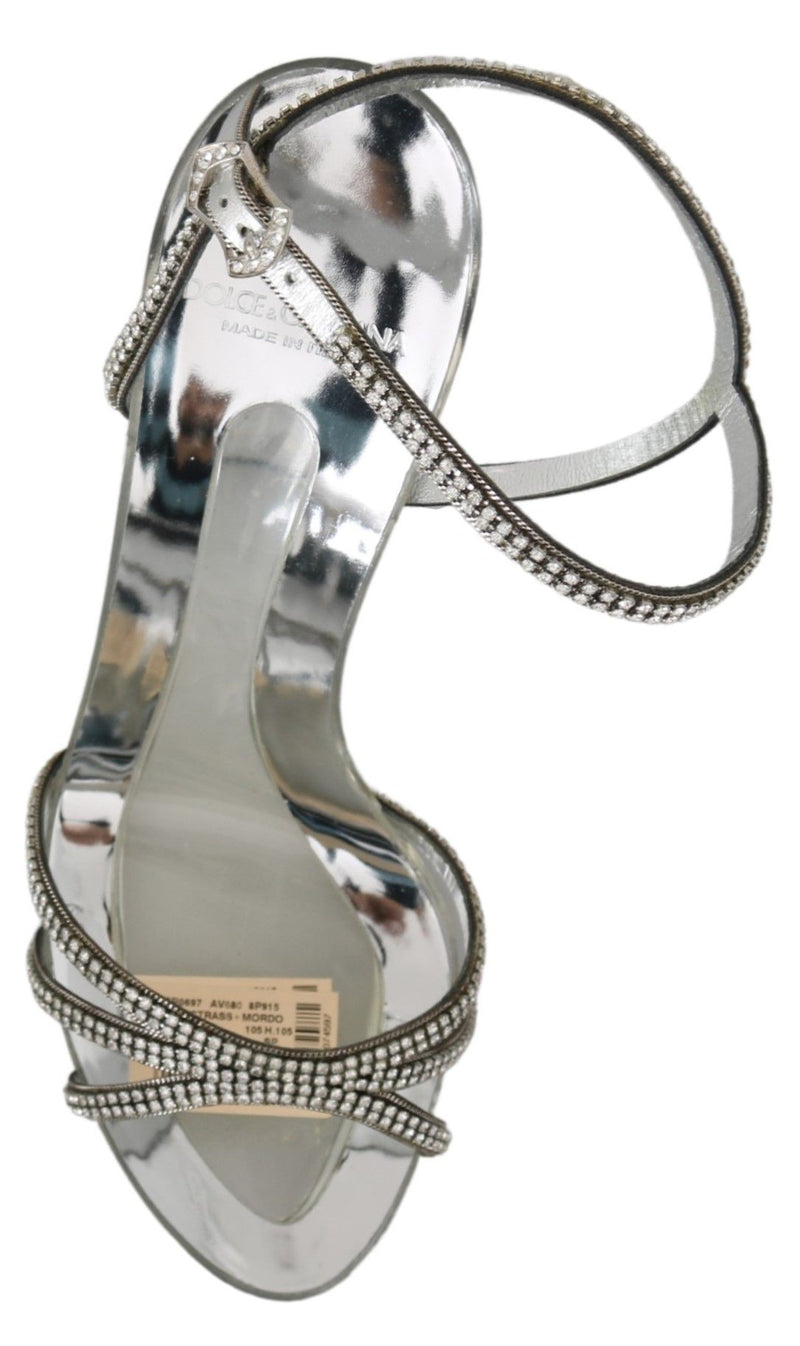 Silver Leather Ankle Strap Sandals with Crystals Dolce & Gabbana