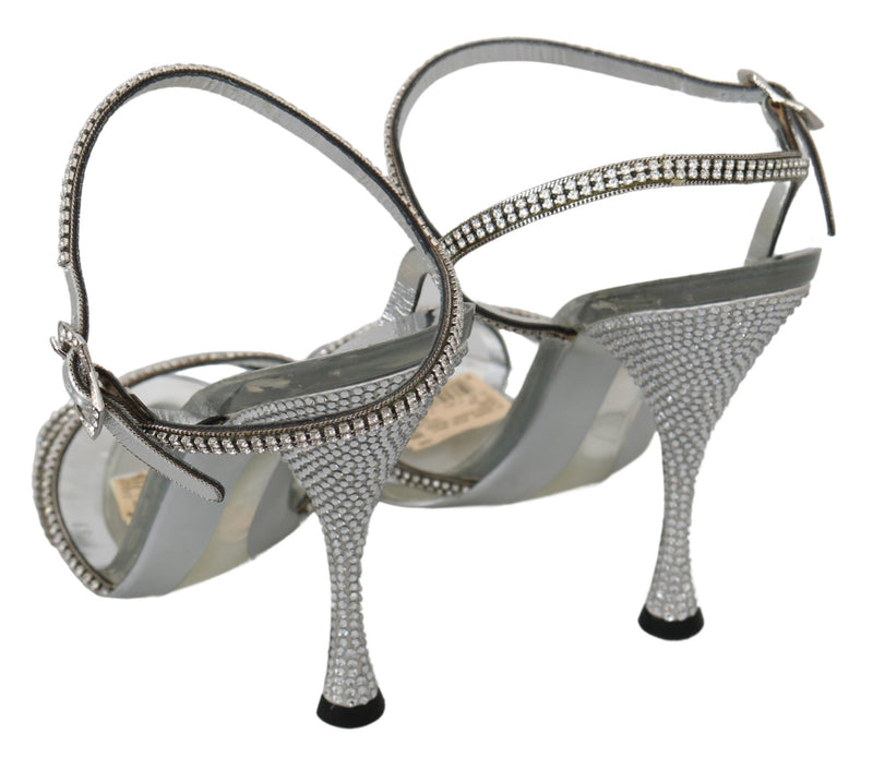 Silver Leather Ankle Strap Sandals with Crystals Dolce & Gabbana