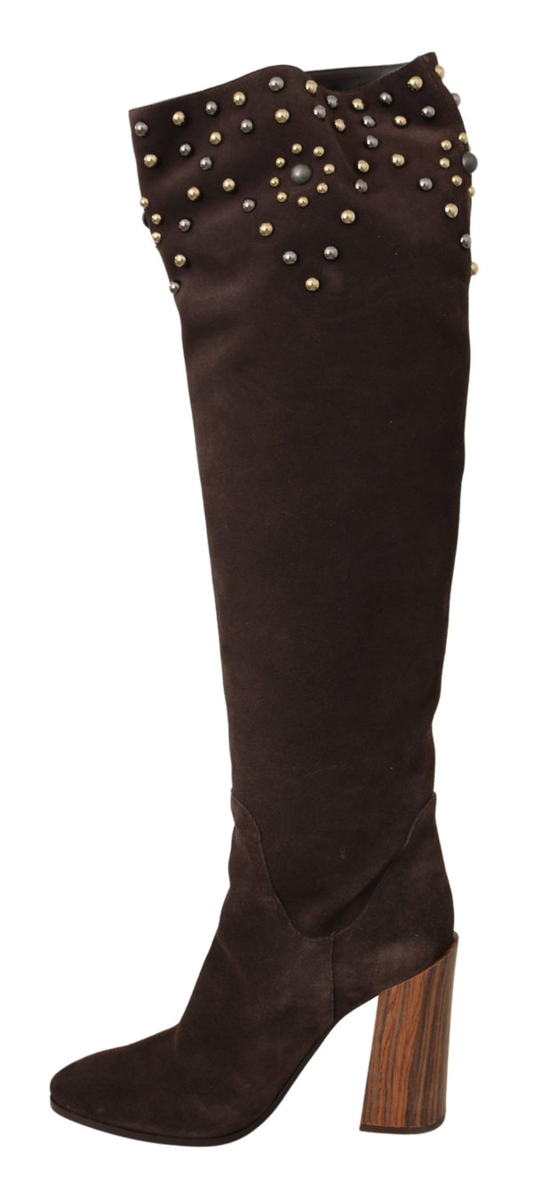 Studded Suede Knee High Boots in Brown Dolce & Gabbana