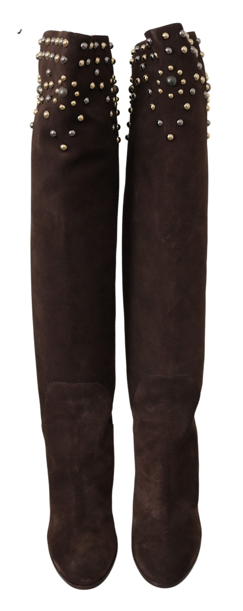 Studded Suede Knee High Boots in Brown Dolce & Gabbana