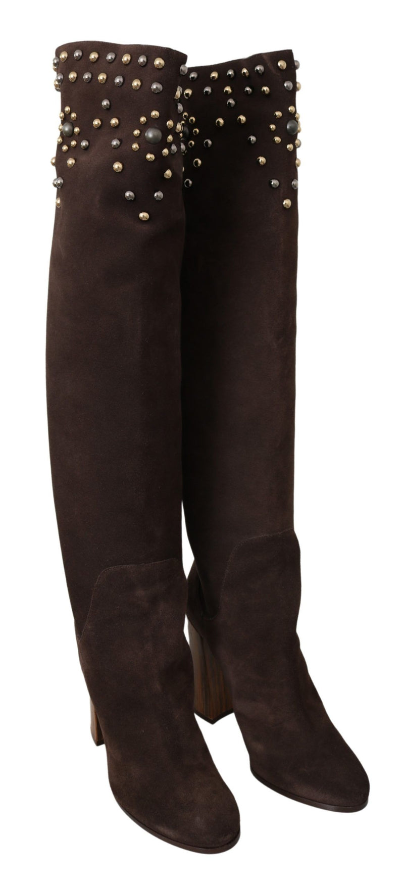 Studded Suede Knee High Boots in Brown Dolce & Gabbana