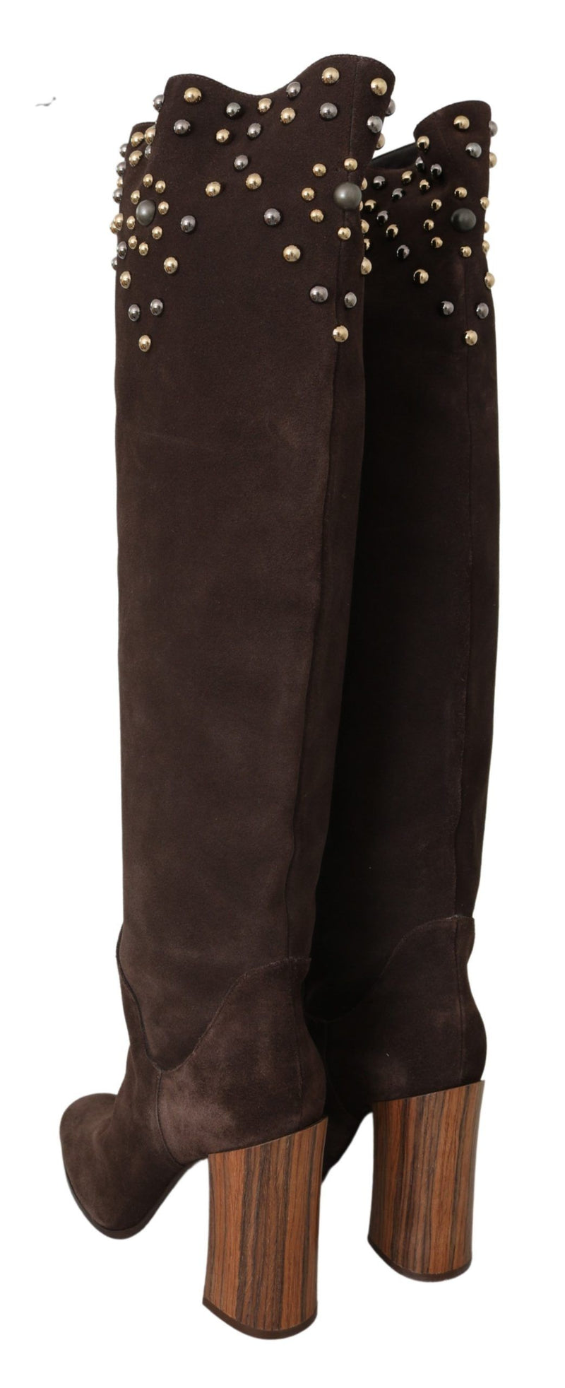 Studded Suede Knee High Boots in Brown Dolce & Gabbana