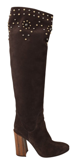 Studded Suede Knee High Boots in Brown Dolce & Gabbana