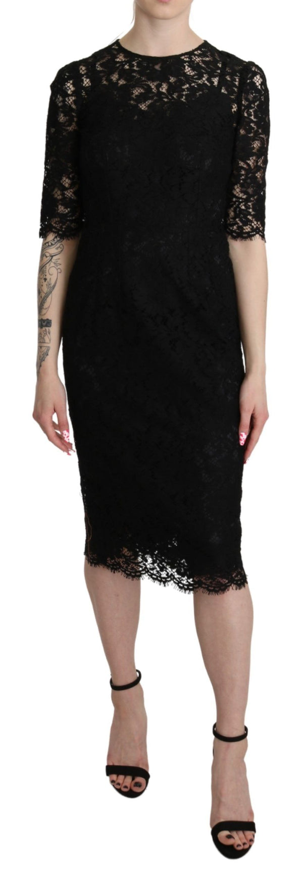 Elegant Black Lace Sheath Knee-Length Dress Dolce & Gabbana