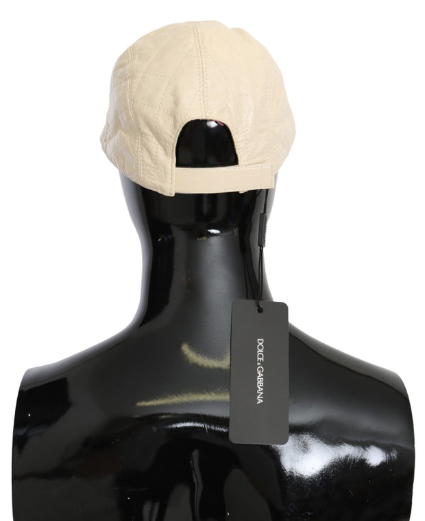 Elegant White Lambskin Leather Baseball Cap Dolce & Gabbana