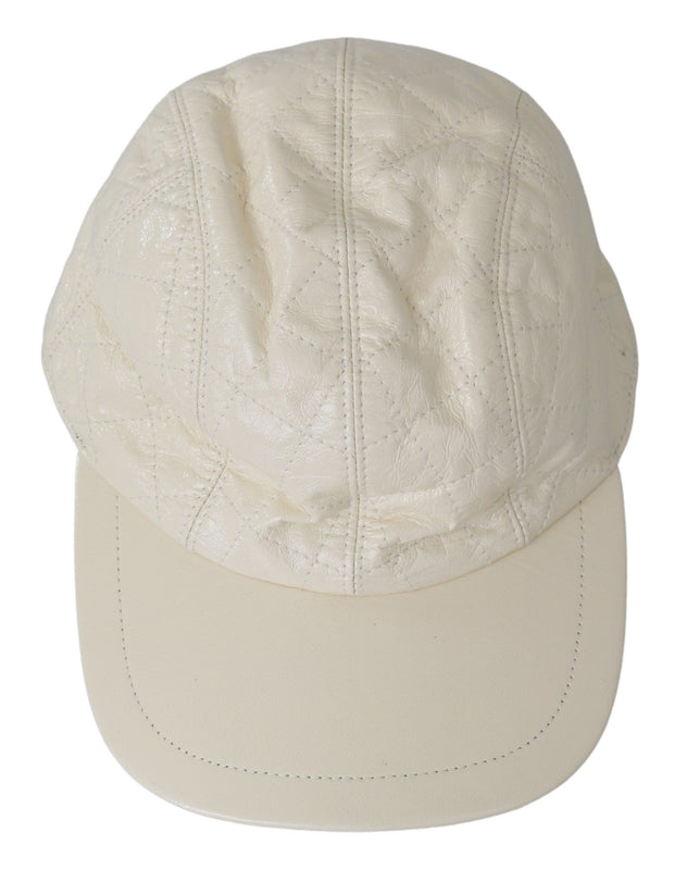 Elegant White Lambskin Leather Baseball Cap Dolce & Gabbana