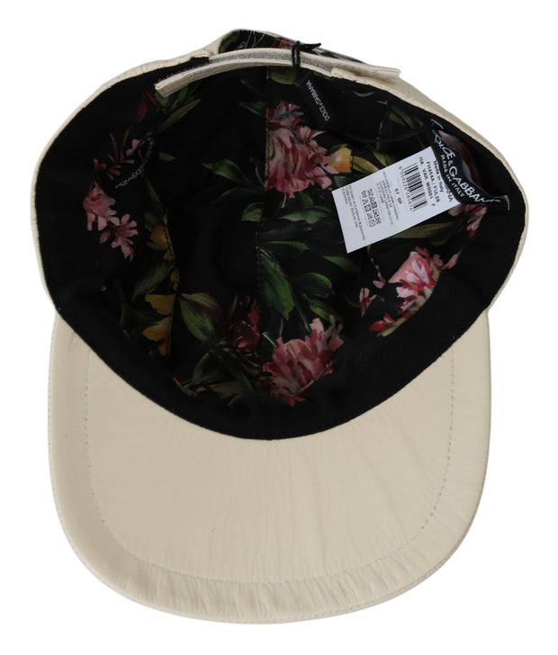 Elegant White Lambskin Leather Baseball Cap Dolce & Gabbana