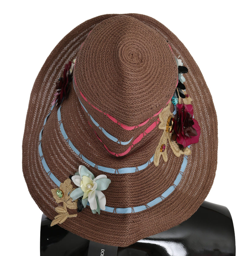 Elegant Floppy Straw Hat with Floral Accents Dolce & Gabbana