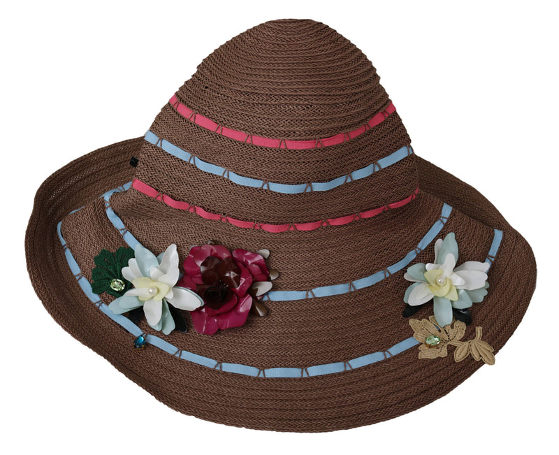 Elegant Floppy Straw Hat with Floral Accents Dolce & Gabbana