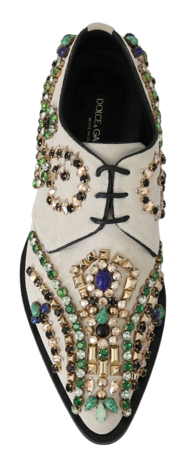 Elegant White Suede Dress Flats with Crystals Dolce & Gabbana