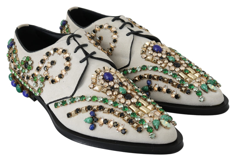 Elegant White Suede Dress Flats with Crystals Dolce & Gabbana