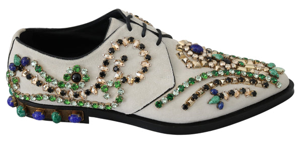 Elegant White Suede Dress Flats with Crystals Dolce & Gabbana