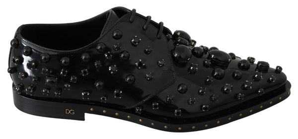 Elegant Black Crystal Leather Dress Shoes Dolce & Gabbana